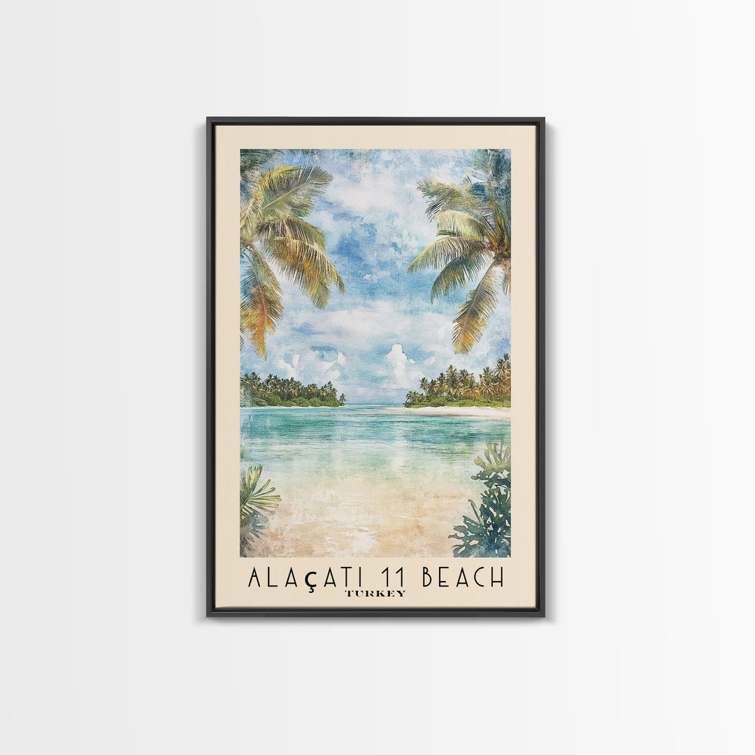 Alaçatı 11 Beach, Turkey Watercolor Beach Print, Vacation Gift, Turkey Wall Art, Beach Painting, Beach Decor, Beach Painting