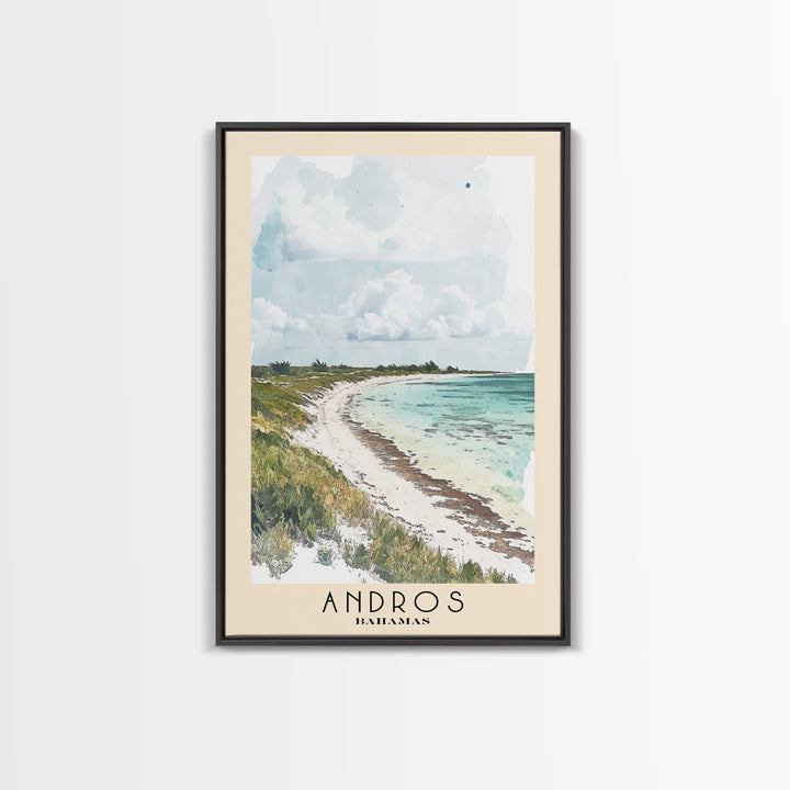 Andros, Bahamas Watercolor Beach Print, Vacation Gift, Bahamas Wall Art, Framed Canvas Print, Framed Beach Painting