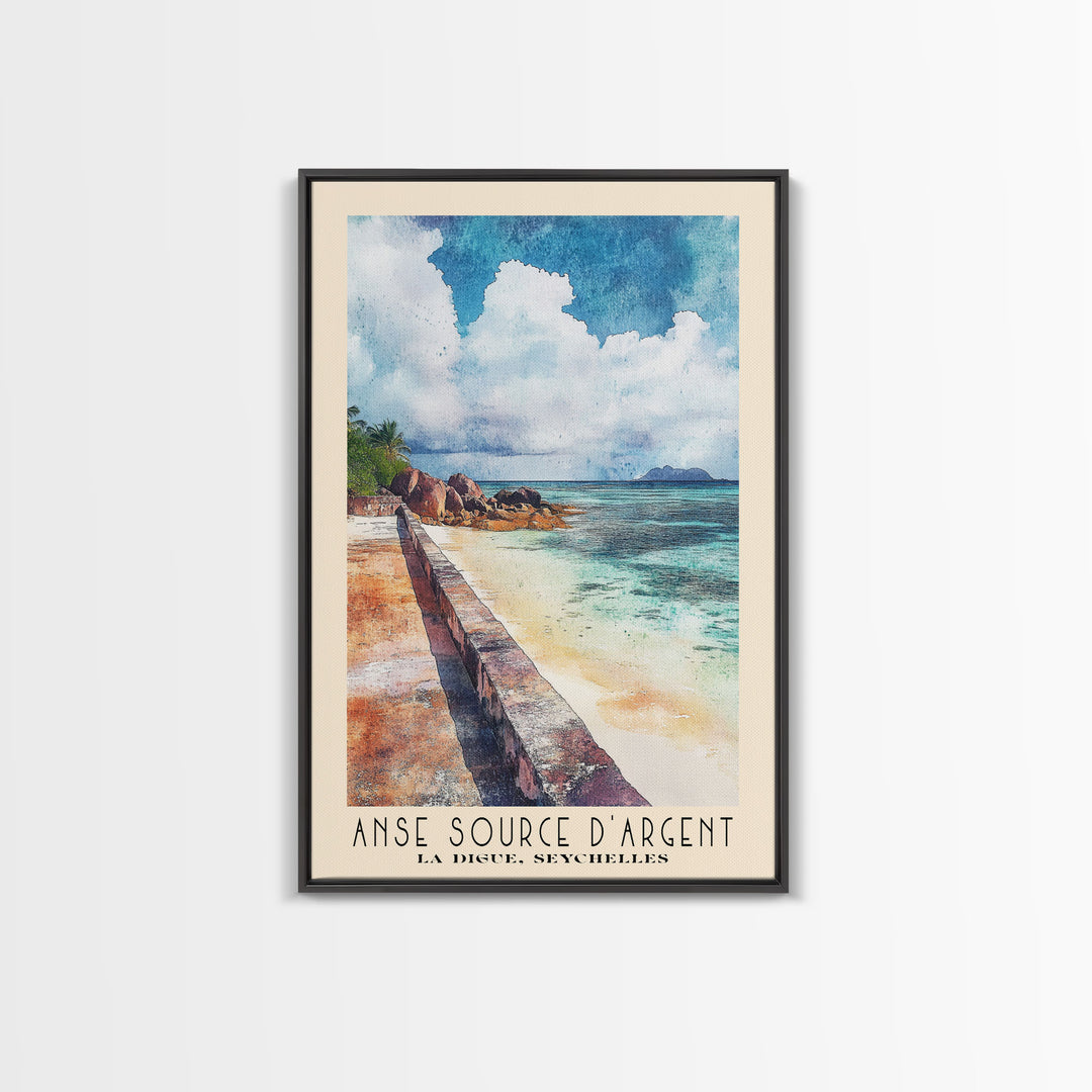 Anse Source d’Argent, La Digue, Seychelles Watercolor Print, Vacation Gift, La Digue, Seychelles Wall Art, Vacation Wall Art, Vacatation Memories, Beach Decor, Beach Or Lakehouse Art