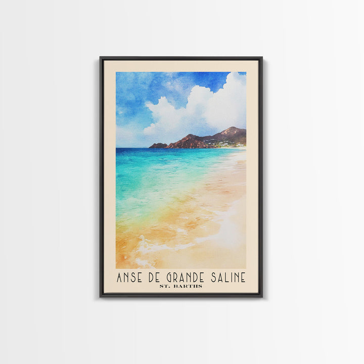 Anse de Grande Saline, St. Barths Watercolor Print, Vacation Gift, St. Barths Wall Art, Beach Painting, Beach Decor, Large Wall Art, Wood Frame Art