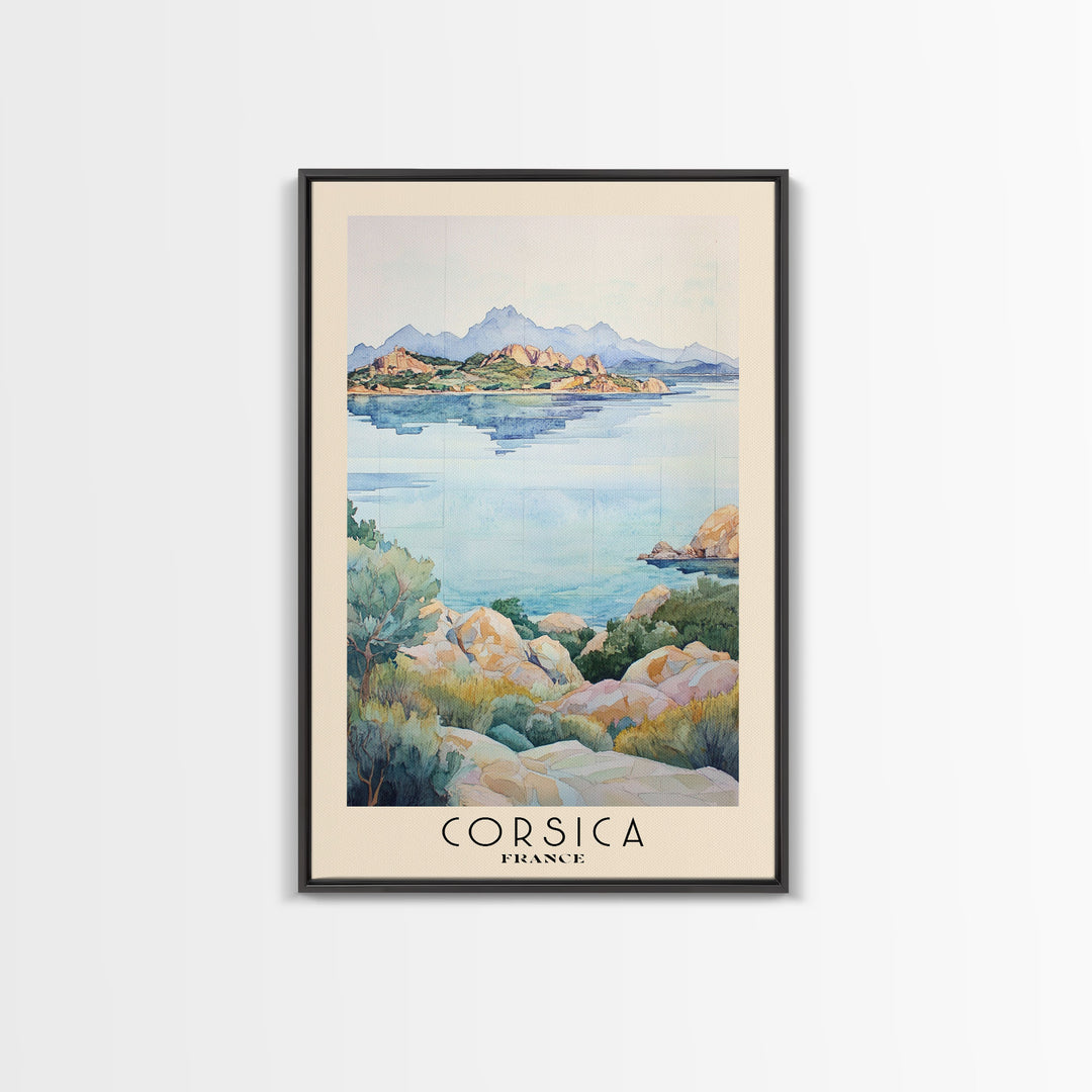 Corsica, France Watercolor Print, Vacation Gift, France Wall Art, Beach Painting, Beach Decor, Large Wall Art, Wood Frame Art