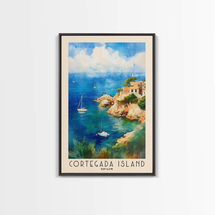 Cortegada Island, Spain Watercolor Beach Print, Vacation Gift, Spain Wall Art, Framed Canvas Print, Framed Beach Painting