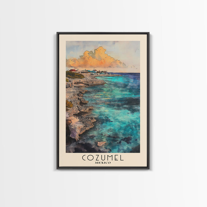 Cozumel, Mexico Watercolor Print, Vacation Gift, Mexico Wall Art, Beach Painting, Beach Decor, Large Wall Art, Wood Frame Art