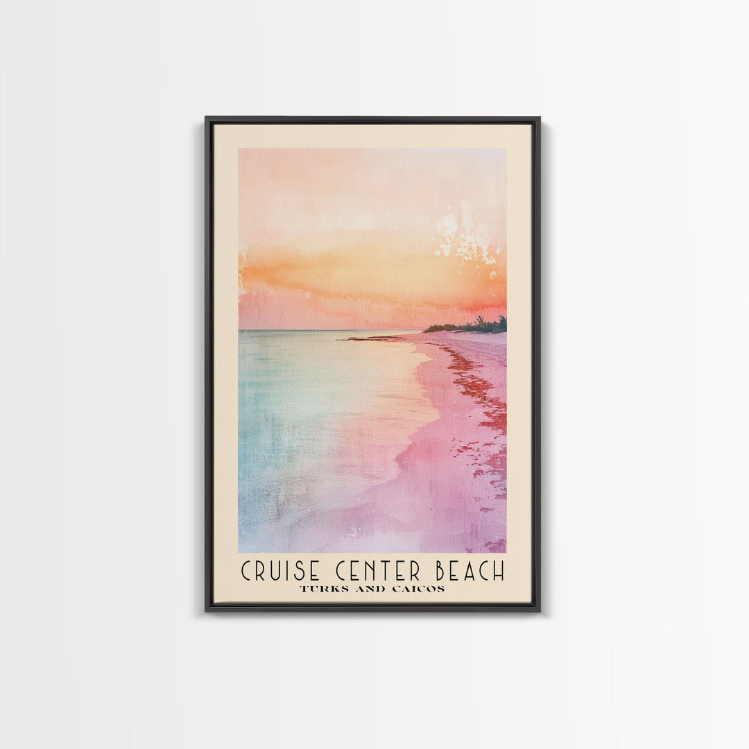 Cruise Center Beach, Turks and Caicos Watercolor Print, Vacation Gift, Turks and Caicos Wall Art, Beach Painting, Beach Decor, Large Wall Art, Wood Frame Art