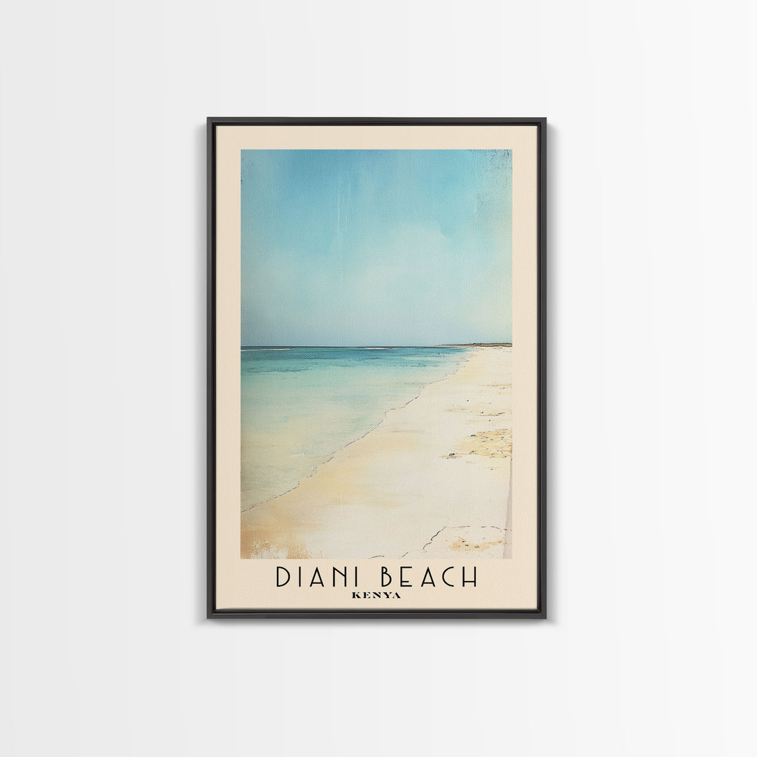 Diani Beach, Kenya Watercolor Beach Print, Vacation Gift, Kenya Wall Art, Framed Canvas Print, Framed Beach Painting