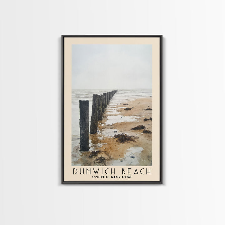 Dunwich Beach, United Kingdom Watercolor Beach Print, Vacation Gift, United Kingdom Wall Art, Framed Canvas Print, Framed Beach Painting