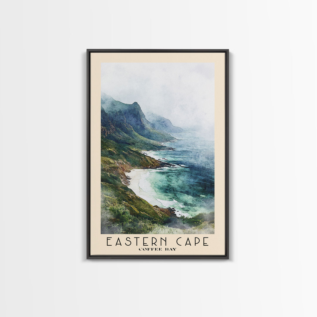 Eastern Cape, Coffee Bay Watercolor Print, Vacation Gift, Coffee Bay Wall Art, Beach Painting, Beach Decor, Large Wall Art, Wood Frame Art