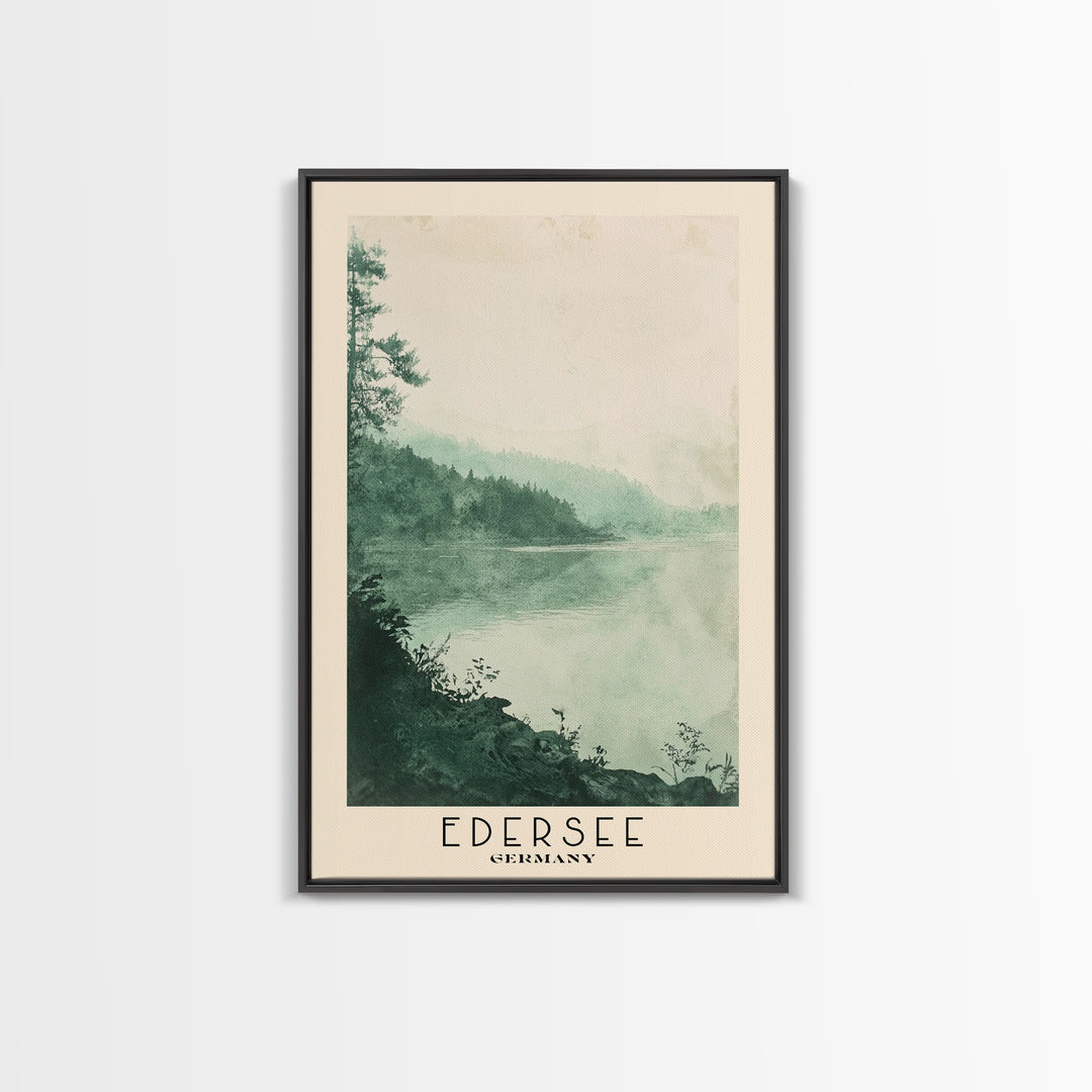 Edersee, Germany Watercolor Beach Print, Vacation Gift, Germany Wall Art, Framed Canvas Print, Framed Beach Painting