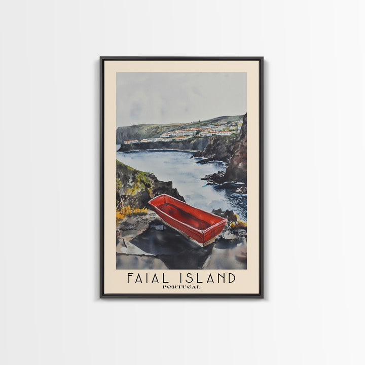 Faial Island, Portugal Watercolor Beach Print, Vacation Gift, Portugal Wall Art, Framed Canvas Print, Framed Beach Painting