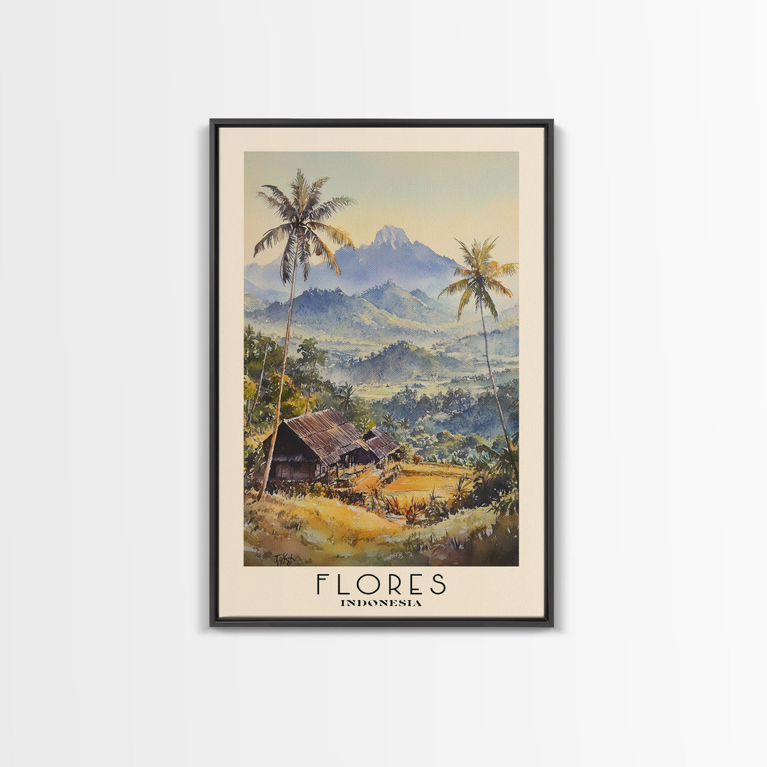 Flores, Indonesia Watercolor Print, Vacation Gift, Indonesia Wall Art, Beach Painting, Beach Decor, Large Wall Art, Wood Frame Art