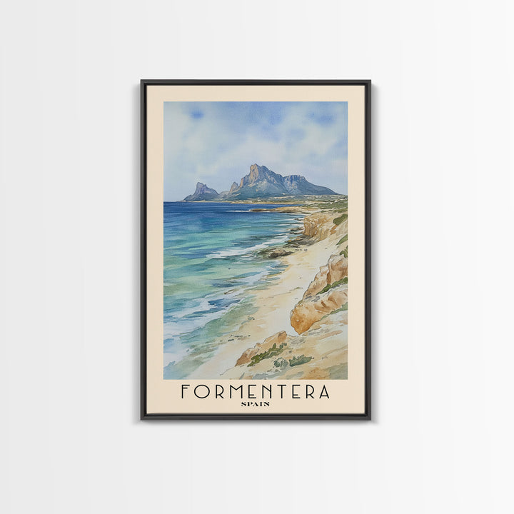 Formentera, Spain Watercolor Print, Vacation Gift, Spain Wall Art, Beach Painting, Beach Decor, Large Wall Art, Wood Frame Art