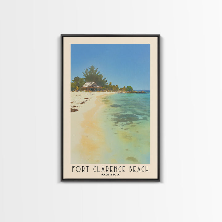 Fort Clarence Beach, Jamaica Watercolor Beach Print, Vacation Gift, Jamaica Wall Art, Framed Canvas Print, Framed Beach Painting