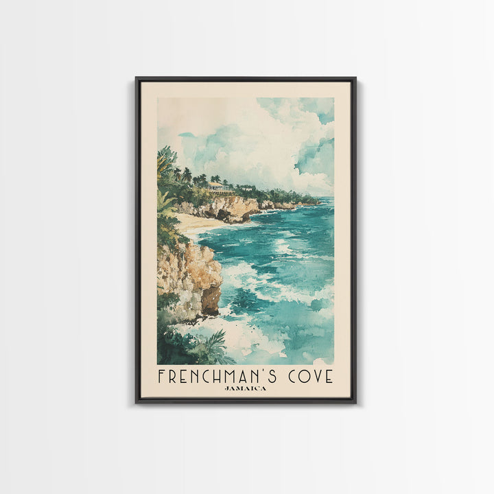 Frenchman’s Cove, Jamaica Watercolor Print, Vacation Gift, Jamaica Wall Art, Beach Painting, Beach Decor, Large Wall Art, Wood Frame Art