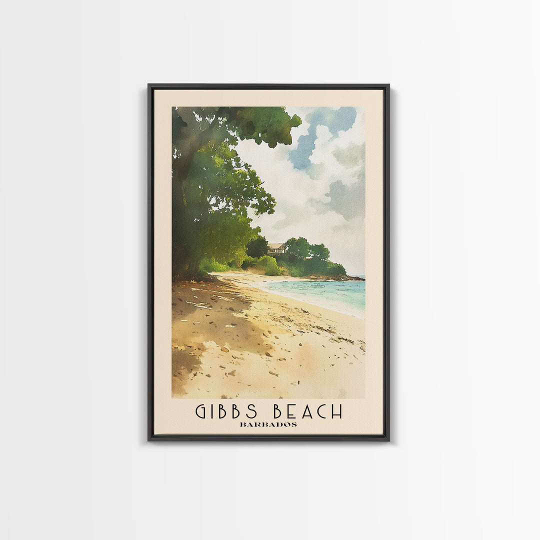 Gibbs Beach, Barbados Watercolor Print, Vacation Gift, Barbados Wall Art, Beach Painting, Beach Decor, Large Wall Art, Wood Frame Art