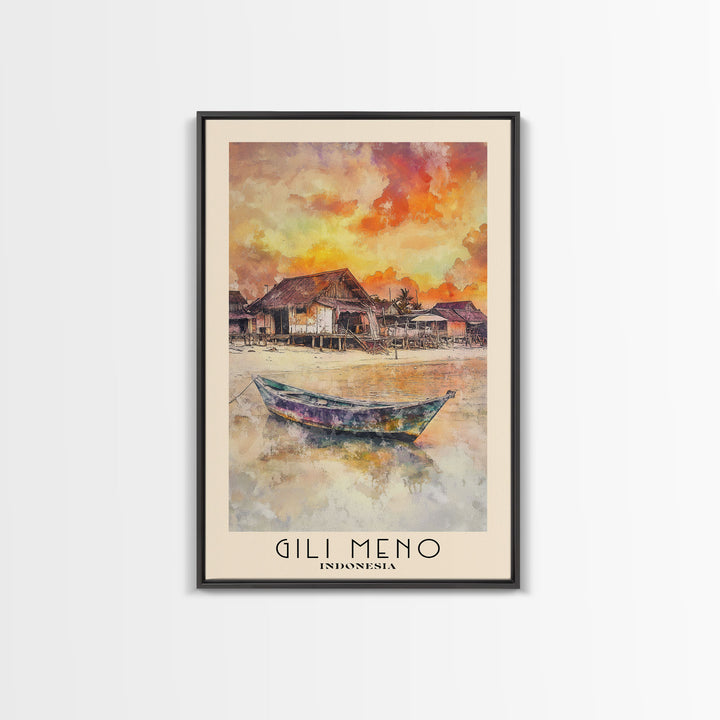 Gili Meno, Indonesia Watercolor Print, Vacation Gift, Indonesia Wall Art, Beach Painting, Beach Decor, Large Wall Art, Wood Frame Art