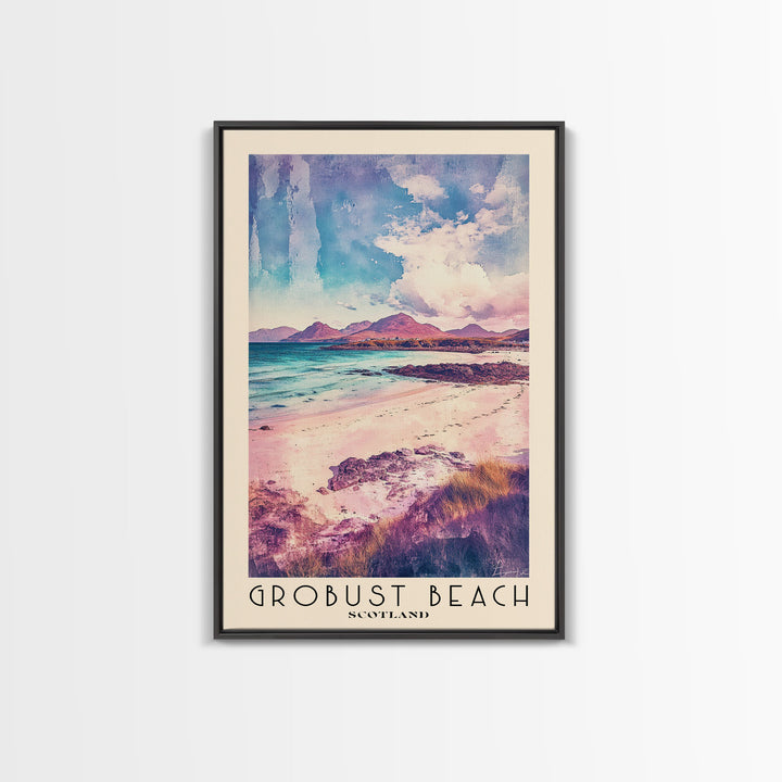 Grobust beach, Scotland Watercolor Print, Vacation Gift, Scotland Wall Art, Beach Painting, Beach Decor, Large Wall Art, Wood Frame Art