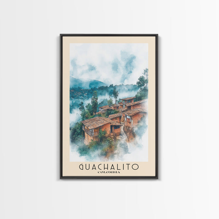 Guachalito, Colombia Watercolor Beach Print, Vacation Gift, Colombia Wall Art, Framed Canvas Print, Framed Beach Painting