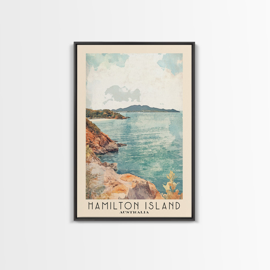 Hamilton Island, Australia Watercolor Print, Vacation Gift, Australia Wall Art, Beach Painting, Beach Decor, Large Wall Art, Wood Frame Art