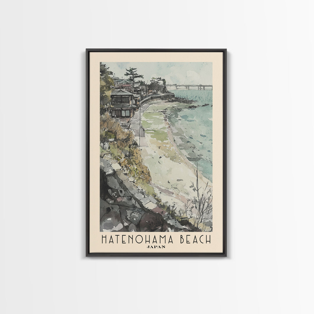 Hatenohama Beach, Japan Watercolor Print, Vacation Gift, Japan Wall Art, Beach Painting, Beach Decor, Large Wall Art, Wood Frame Art