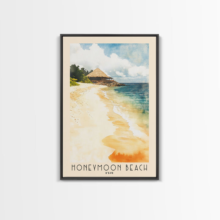 Honeymoon Beach, Fiji Watercolor Print, Vacation Gift, Fiji Wall Art, Beach Painting, Beach Decor, Large Wall Art, Wood Frame Art