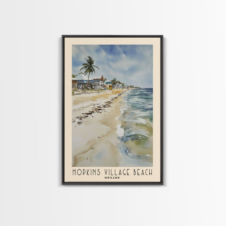 Hopkins Village Beach, Belize Watercolor Beach Print, Vacation Gift, Belize Wall Art, Framed Canvas Print, Framed Beach Painting