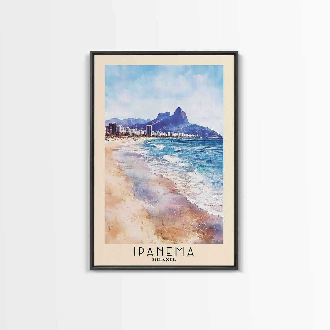 Ipanema, Brazil Watercolor Print, Vacation Gift, Brazil Wall Art, Beach Painting, Beach Decor, Large Wall Art, Wood Frame Art