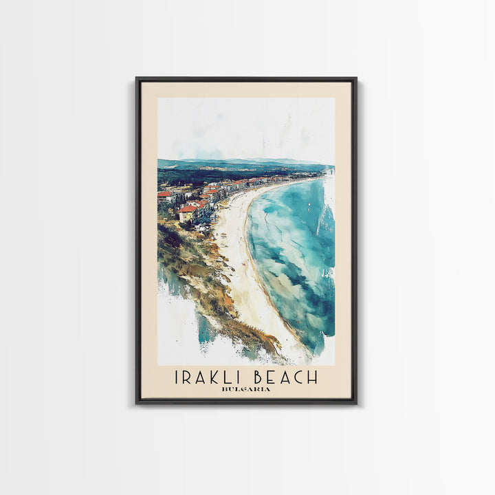 Irakli Beach, Bulgaria Watercolor Beach Print, Vacation Gift, Bulgaria Wall Art, Framed Canvas Print, Framed Beach Painting