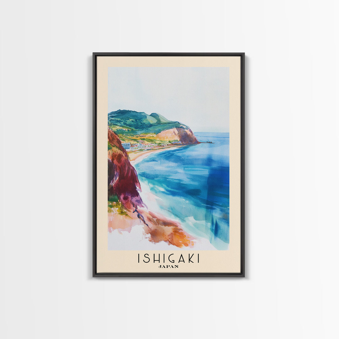 Ishigaki, Japan Watercolor Print, Vacation Gift, Japan Wall Art, Beach Painting, Beach Decor, Large Wall Art, Wood Frame Art