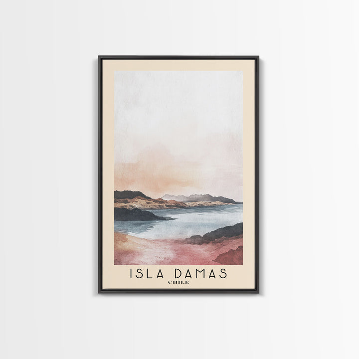 Isla Damas, Chile Watercolor Beach Print, Vacation Gift, Chile Wall Art, Framed Canvas Print, Framed Beach Painting