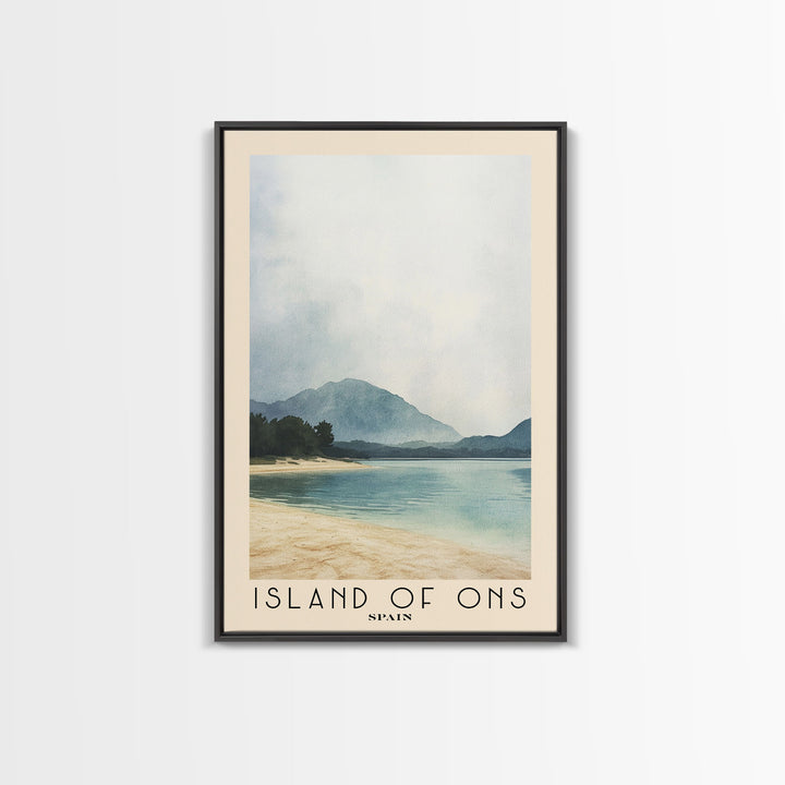 Island of Ons, Spain Watercolor Beach Print, Vacation Gift, Spain Wall Art, Framed Canvas Print, Framed Beach Painting