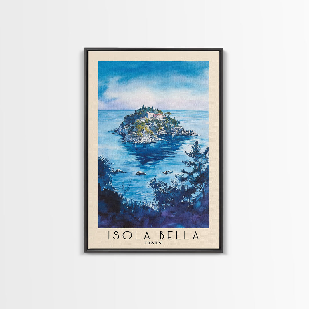 Isola Bella, Italy Watercolor Beach Print, Vacation Gift, Italy Wall Art, Framed Canvas Print, Framed Beach Painting