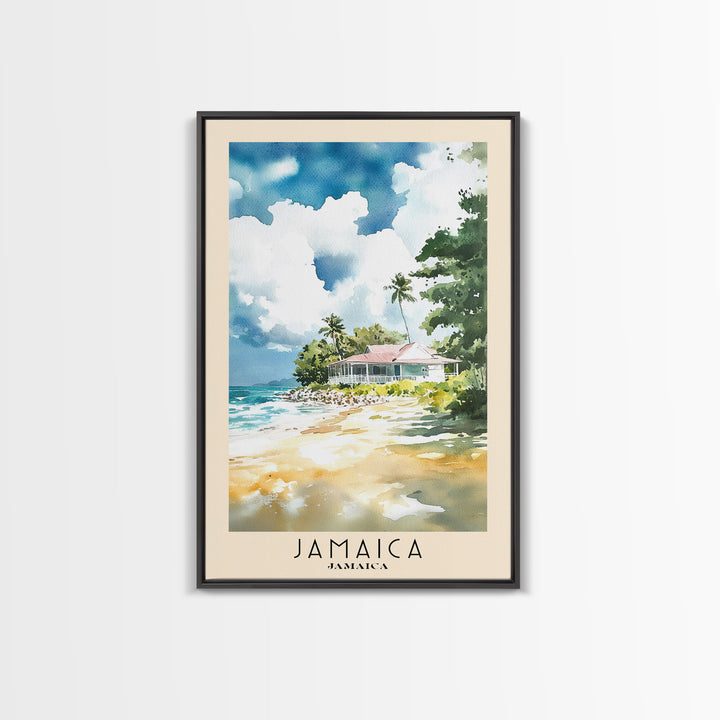 Jamaica, Jamaica Watercolor Beach Print, Vacation Gift, Jamaica Wall Art, Framed Canvas Print, Framed Beach Painting