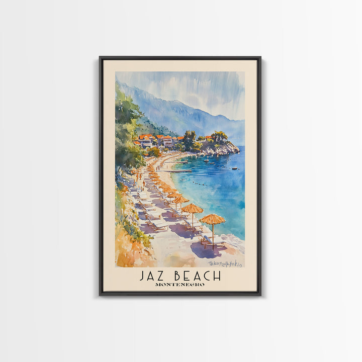 Jaz Beach, Montenegro Watercolor Beach Print, Vacation Gift, Montenegro Wall Art, Beach Painting, Beach Decor, Beach Painting