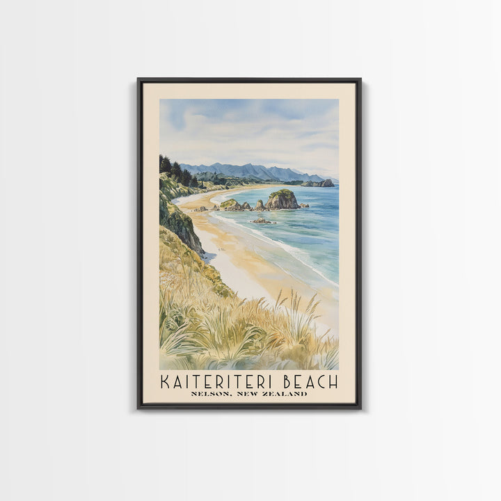 Kaiteriteri Beach, Nelson, New Zealand Watercolor Print, Vacation Gift, Nelson, New Zealand Wall Art, Beach Painting, Beach Decor, Large Wall Art, Wood Frame Art