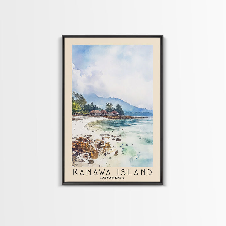 Kanawa Island, Indonesia Watercolor Print, Vacation Gift, Indonesia Wall Art, Beach Painting, Beach Decor, Large Wall Art, Wood Frame Art