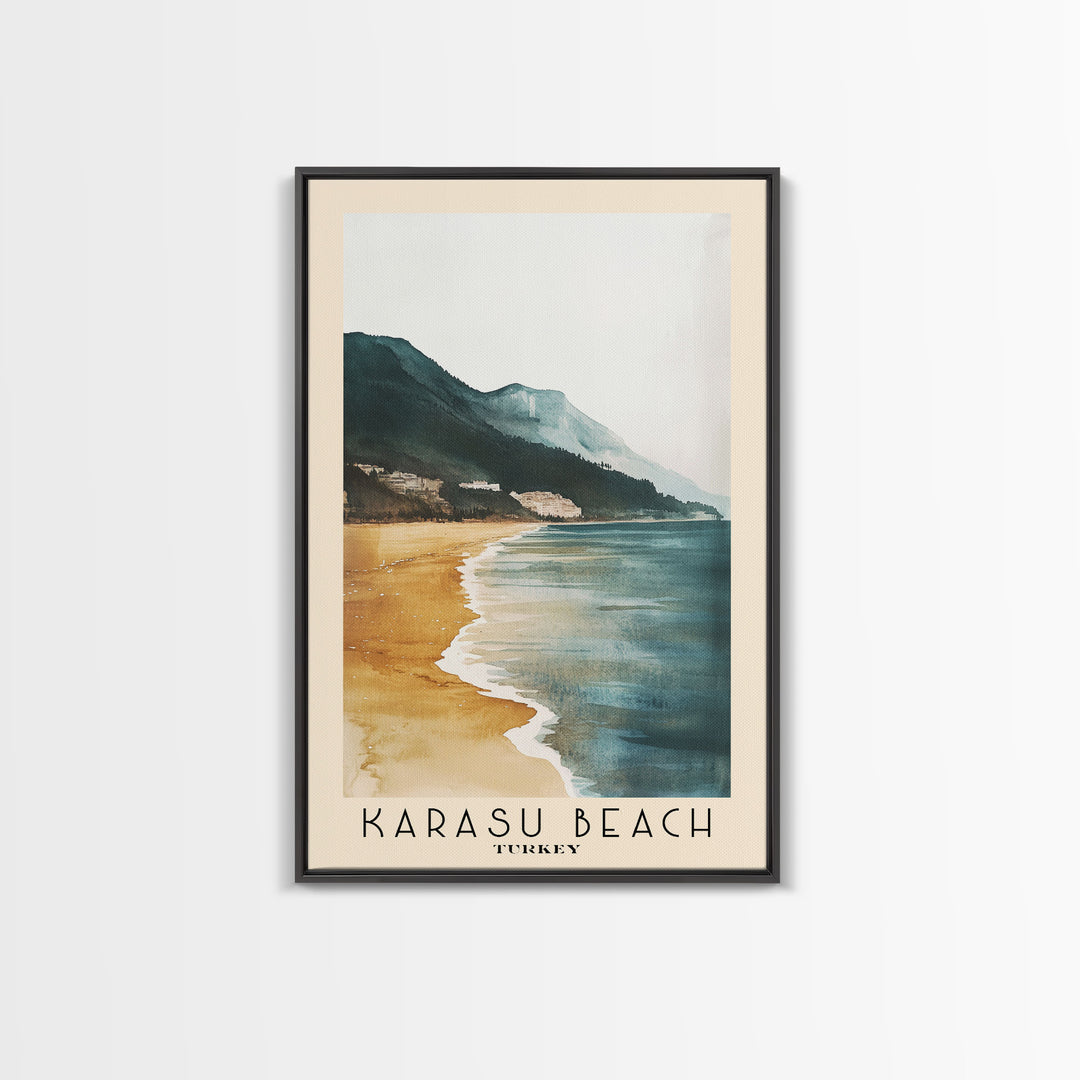 Karasu Beach, Turkey Watercolor Print, Vacation Gift, Turkey Wall Art, Beach Painting, Beach Decor, Large Wall Art, Wood Frame Art