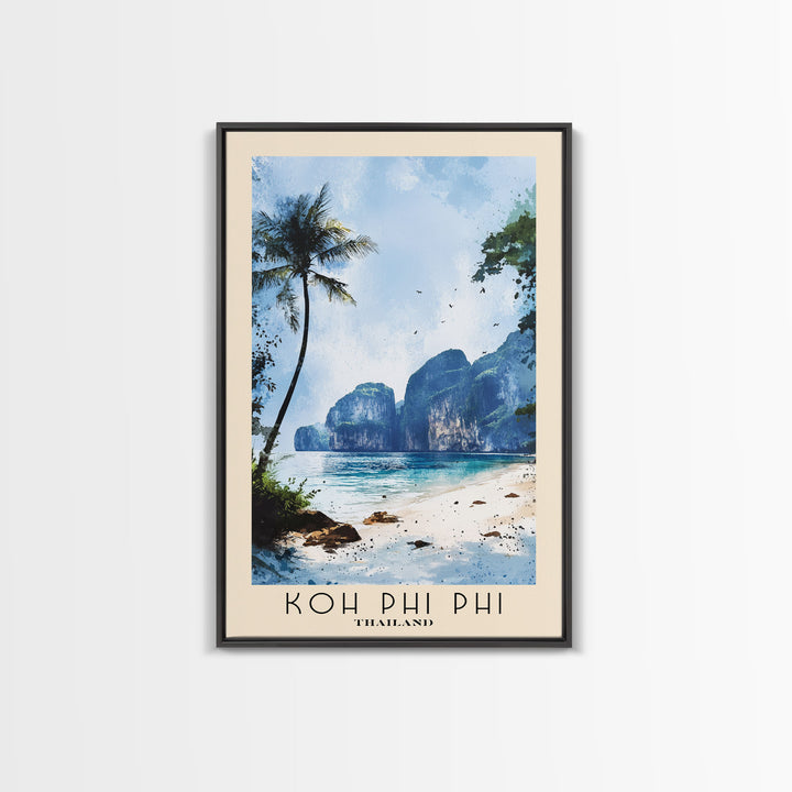 Koh Phi Phi, Thailand Watercolor Print, Vacation Gift, Thailand Wall Art, Beach Painting, Beach Decor, Large Wall Art, Wood Frame Art