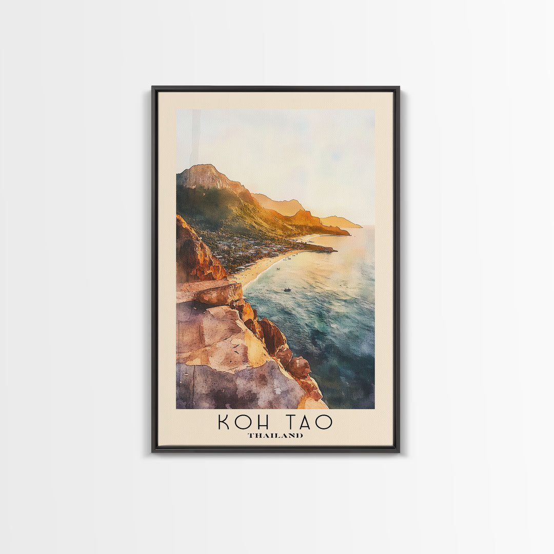 Koh Tao, Thailand Watercolor Print, Vacation Gift, Thailand Wall Art, Beach Painting, Beach Decor, Large Wall Art, Wood Frame Art