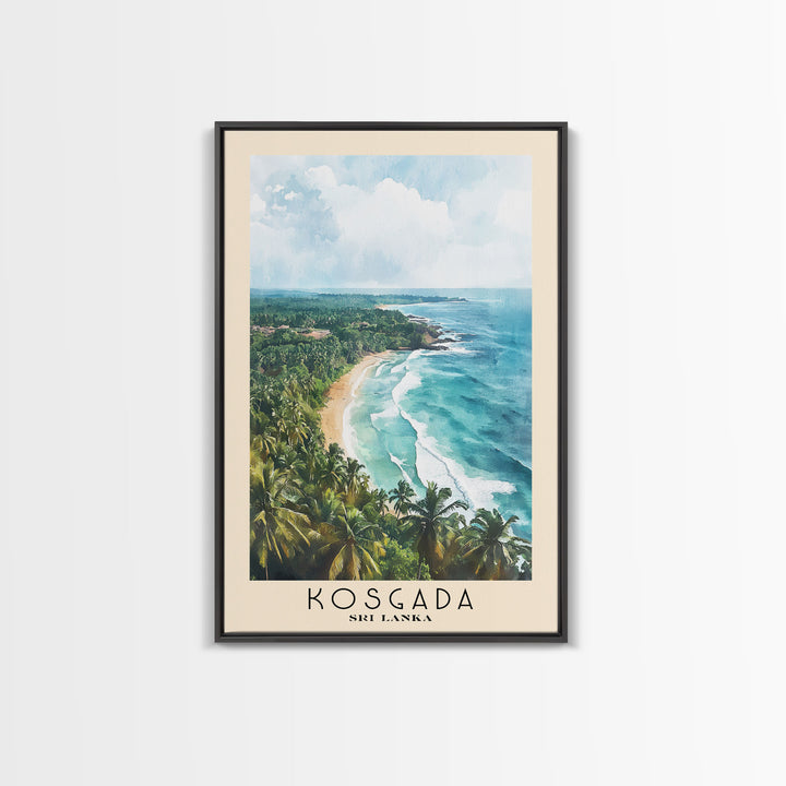 Kosgada, Sri Lanka Watercolor Print, Vacation Gift, Sri Lanka Wall Art, Beach Painting, Beach Decor, Large Wall Art, Wood Frame Art