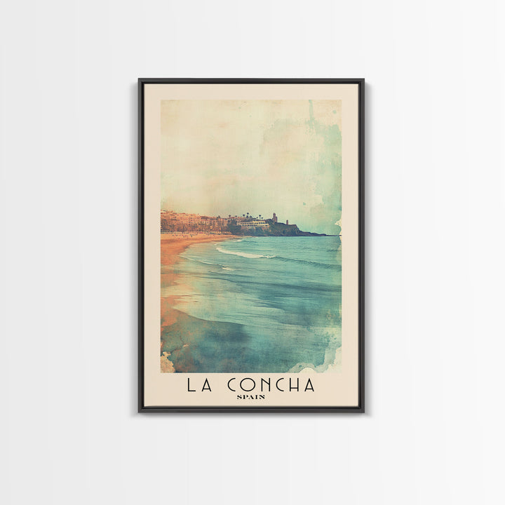 La Concha, Spain Watercolor Print, Vacation Gift, Spain Wall Art, Beach Painting, Beach Decor, Large Wall Art, Wood Frame Art