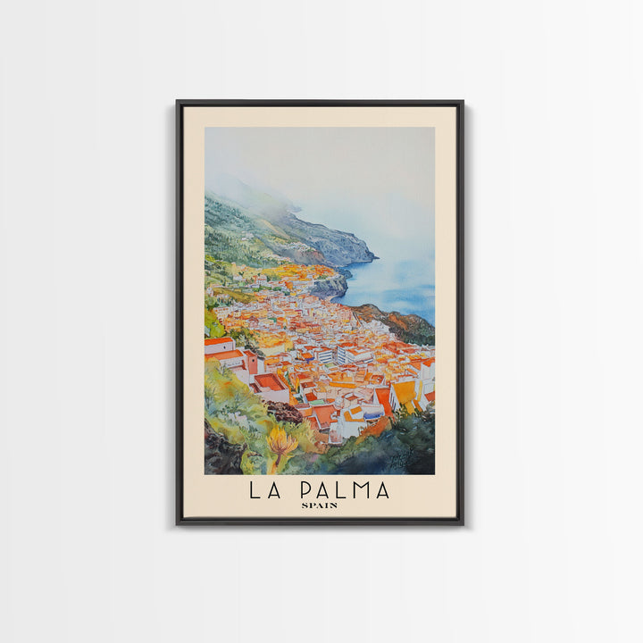 La Palma, Spain Watercolor Print, Vacation Gift, Spain Wall Art, Beach Painting, Beach Decor, Large Wall Art, Wood Frame Art