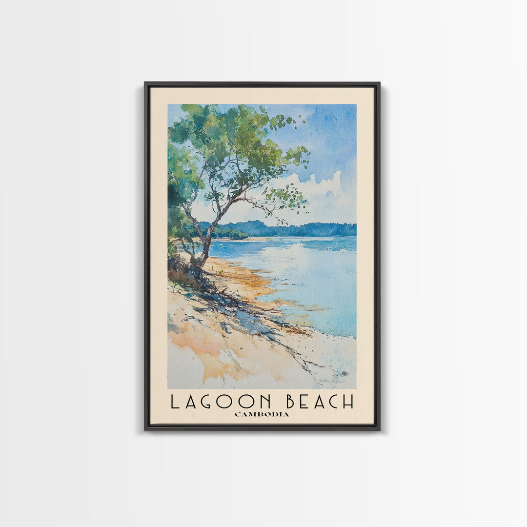 Lagoon Beach, Cambodia Watercolor Print, Vacation Gift, Cambodia Wall Art, Beach Painting, Beach Decor, Large Wall Art, Wood Frame Art