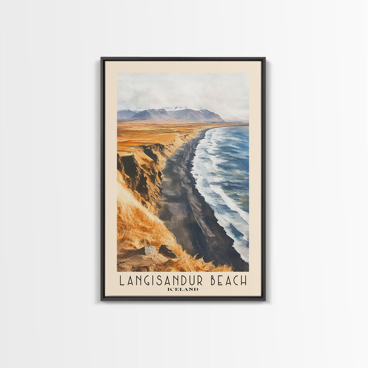 Langisandur Beach, Iceland Watercolor Print, Vacation Gift, Iceland Wall Art, Beach Painting, Beach Decor, Large Wall Art, Wood Frame Art