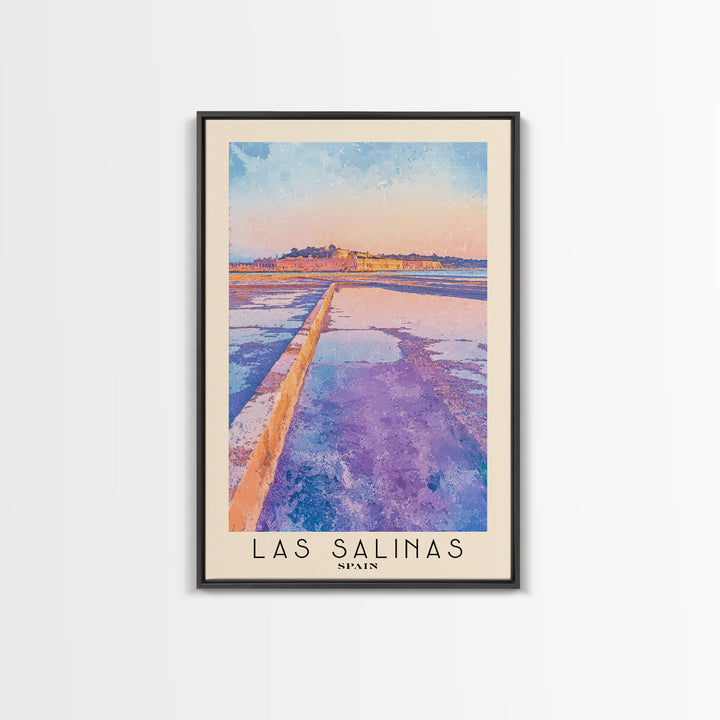 Las Salinas, Spain Watercolor Print, Vacation Gift, Spain Wall Art, Beach Painting, Beach Decor, Large Wall Art, Wood Frame Art