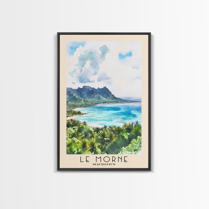 Le Morne, Mauritius Watercolor Print, Vacation Gift, Mauritius Wall Art, Beach Painting, Beach Decor, Large Wall Art, Wood Frame Art