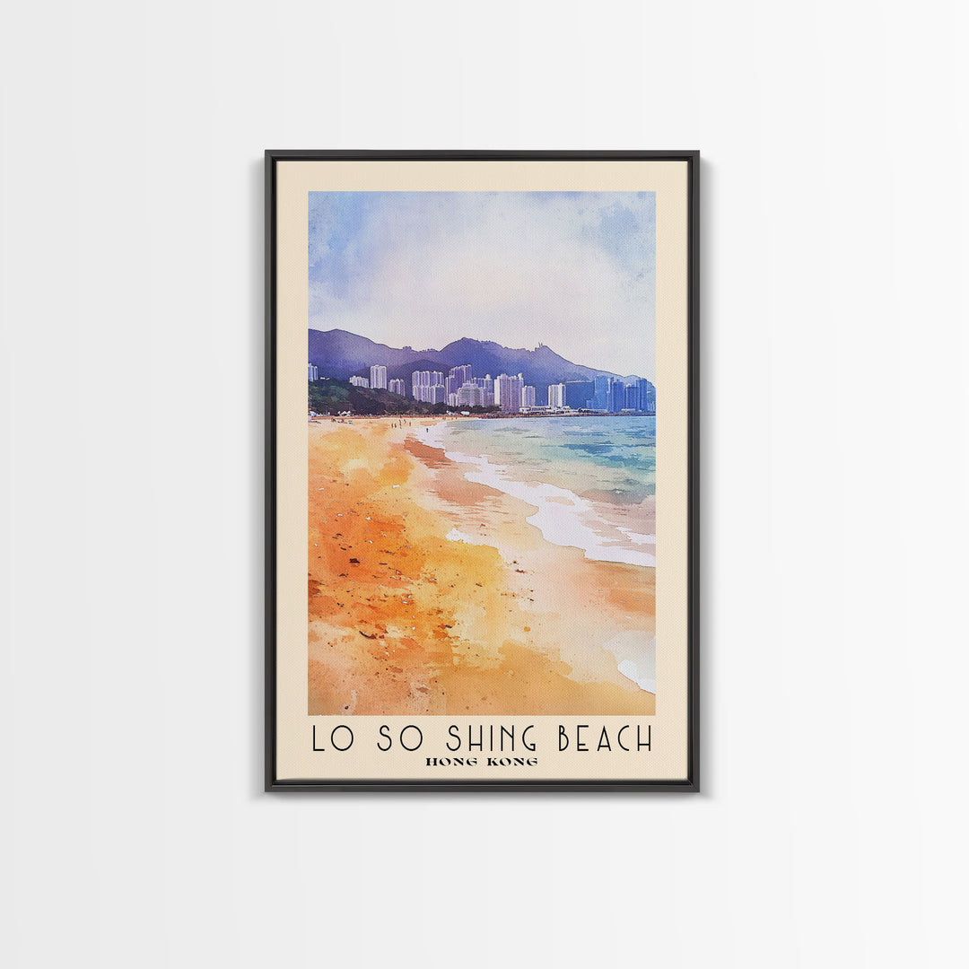 Lo So Shing Beach, Hong Kong Watercolor Beach Print, Vacation Gift, Hong Kong Wall Art, Framed Canvas Print, Framed Beach Painting