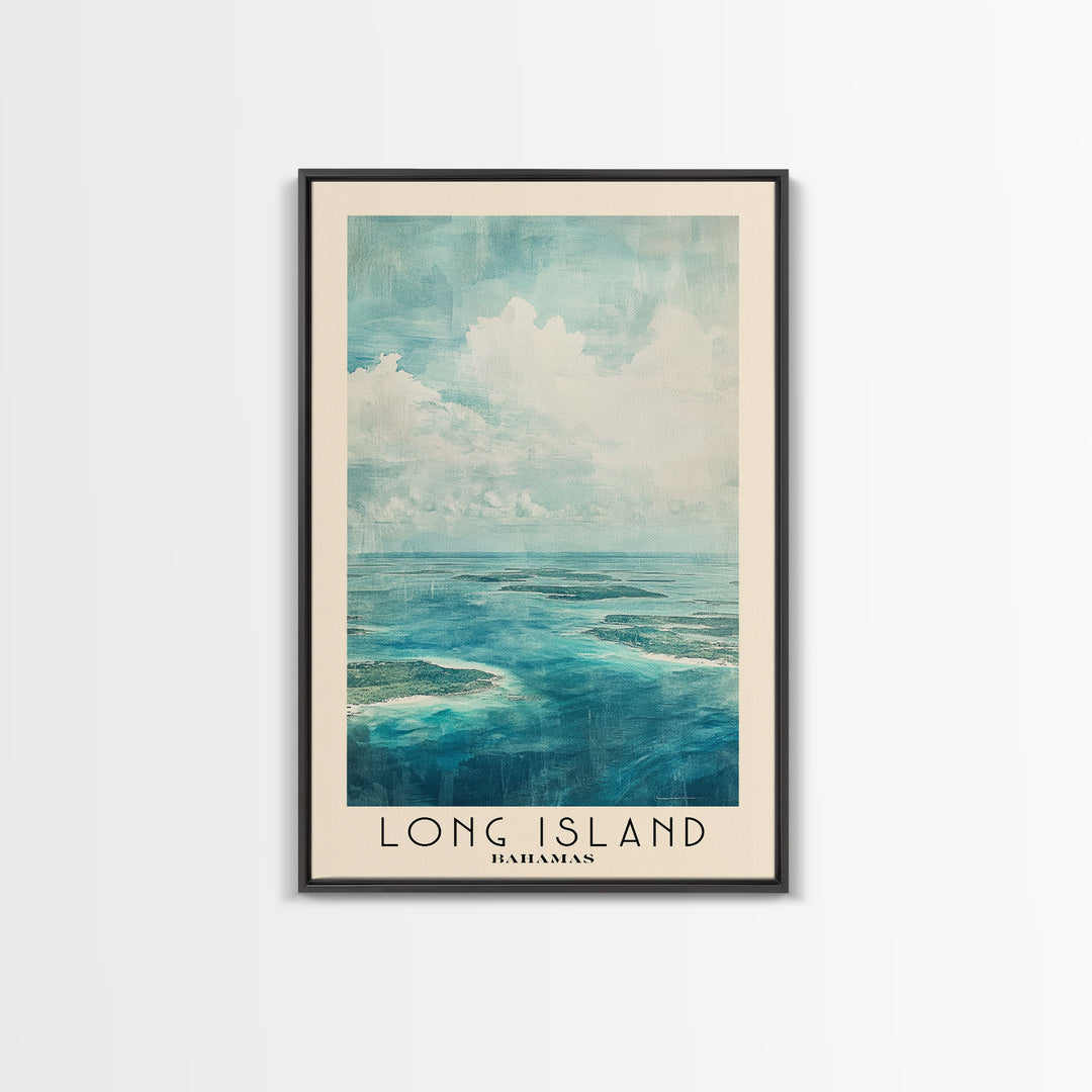 Long Island, Bahamas Watercolor Beach Print, Vacation Gift, Bahamas Wall Art, Framed Canvas Print, Framed Beach Painting