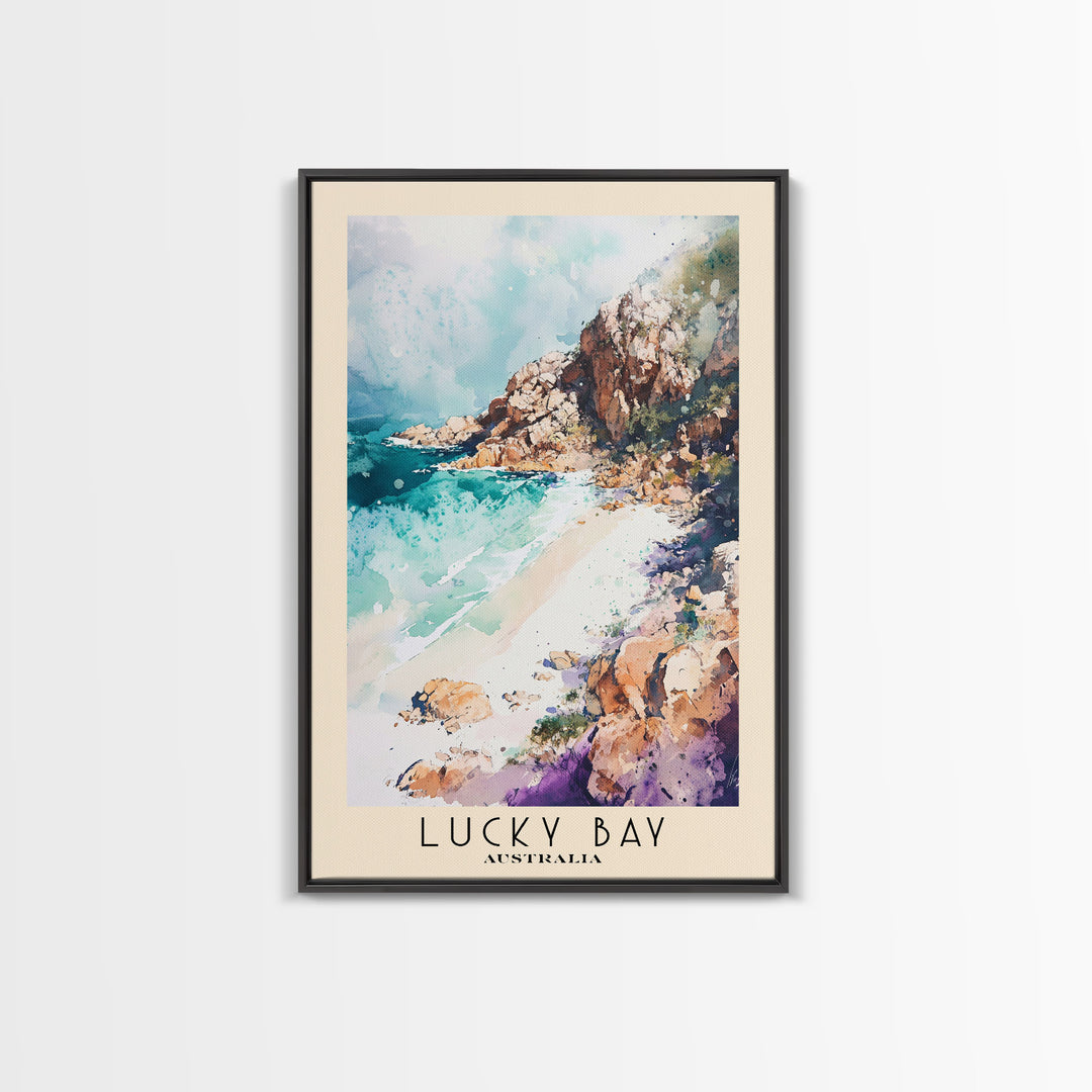 Lucky Bay, Australia Watercolor Print, Vacation Gift, Australia Wall Art, Beach Painting, Beach Decor, Large Wall Art, Wood Frame Art