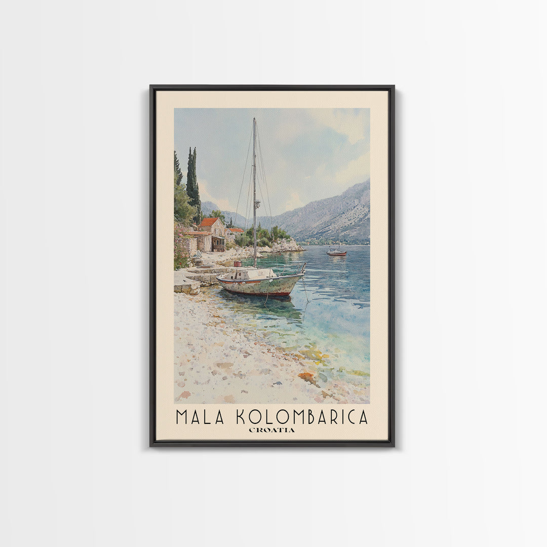 Mala Kolombarica, Croatia Watercolor Beach Print, Vacation Gift, Croatia Wall Art, Framed Canvas Print, Framed Beach Painting