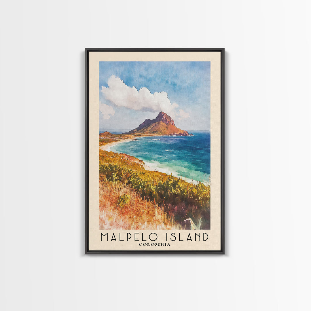 Malpelo Island, Colombia Watercolor Print, Vacation Gift, Colombia Wall Art, Beach Painting, Beach Decor, Large Wall Art, Wood Frame Art